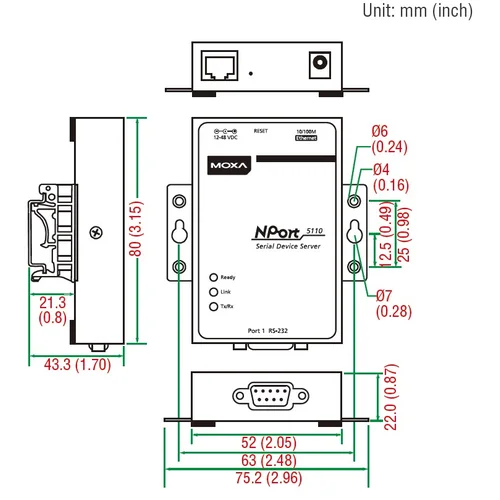 NPort 5110 1-портовый асинхронный сервер RS-232 в Ethernet MOXA